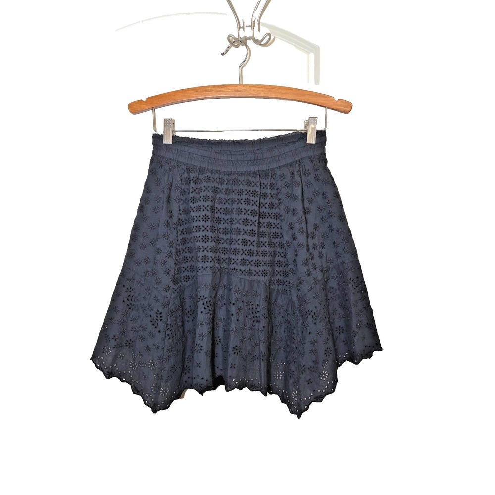 Unsubscribed Eyelet Skirt NEW Washed Black 100% Cotton Mini Lined MSRP $178